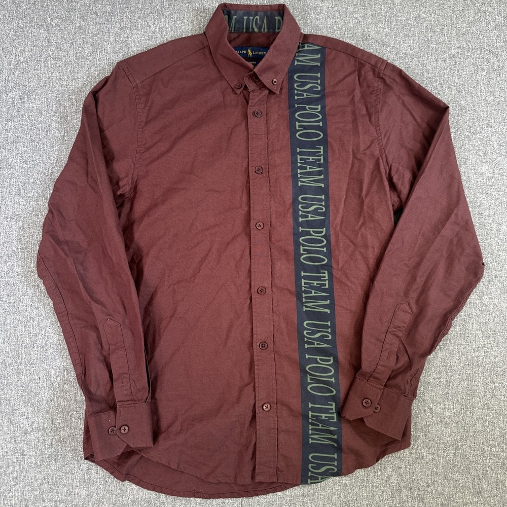 Polo Ralph Lauren Team USA Custom Fit Button Shirt Burgundy Long Sleeve Men's L